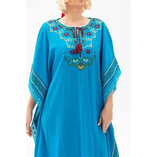 Kısa Kol Şile Bezi Gülseren Uzun Yazlık Otantik Elbise Turkuaz Trkz