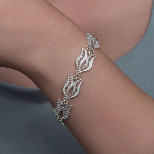 Gümüş Lale Motifli Telkari Kadın Bileklik