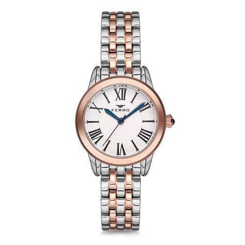Ferro Rose ve Gümüş Çelik Kordon Kadın Kol Saati F2720A-980-E