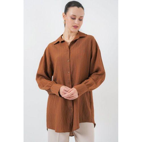 Çizgili Uzun Gömlek Tunik 5963 - Kahverengi