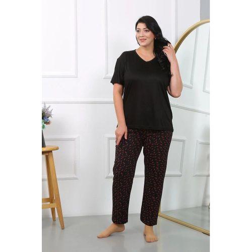 Kadın Büyük Beden Kısa Kol Penye Pijama Takımı Siyah