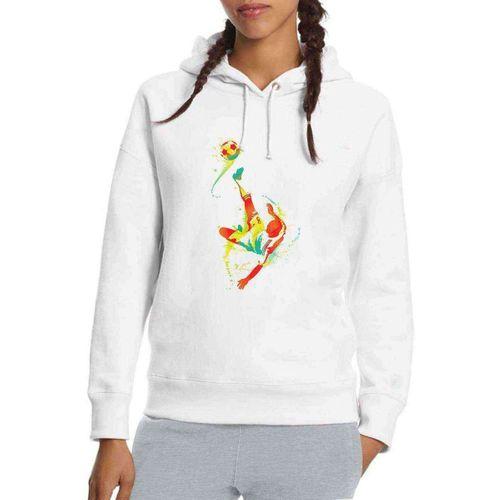 Silhouette Football Bicycle Kick Baskılı Beyaz Kadın Kapşonlu Sweatshirt