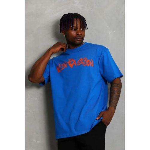 Erkek Baskılı T-Shirt Kısa Kol Bisiklet Yaka Regular Fit Rahat Kalıp Günlük Tişört - Saks Mavisi