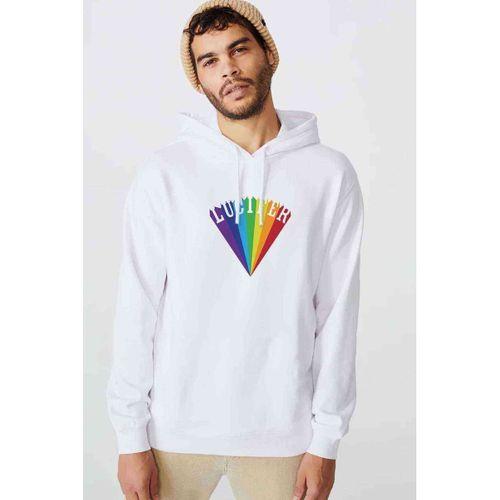 Lucifer Rising Baskılı Beyaz Erkek Kapşonlu Sweatshirt