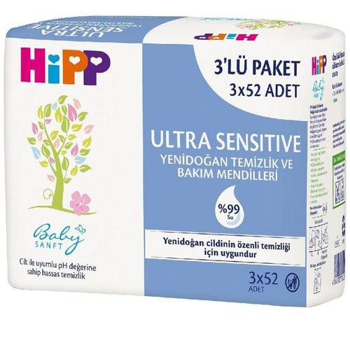 Hipp Hipp Ultra Sensitive Yenidoğan Temizlik ve Bakım Mendili 3'Lü 156 Yaprak