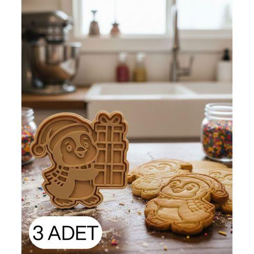 3Lü Hediye Tutan Penguen Şekillendirici Kalıp Kurabiye Hamur Kesici Oyun ve Şeker Hamuru Seti