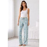 Viskon Pamuklu Kadın Deniz Mavisi Desenli Pijama Pantolon - MG012 - Mudanis