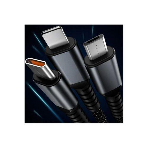 3in1 100w Hızlı Şarj Ve Data Kablosu, 1.2m Halat Örgü Kırılmaz Uç, Usb-c Lightning Micro Uyumlu, Dayanıklı Çoklu Cihaz Şarj Kablosu