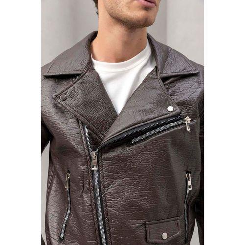 Russel Biker Deri Ceket Kahve - Wenders Bisiklet Yaka Sweatshirt Beyaz - Akira Örme Pike Kumaş Pantolon Siyah