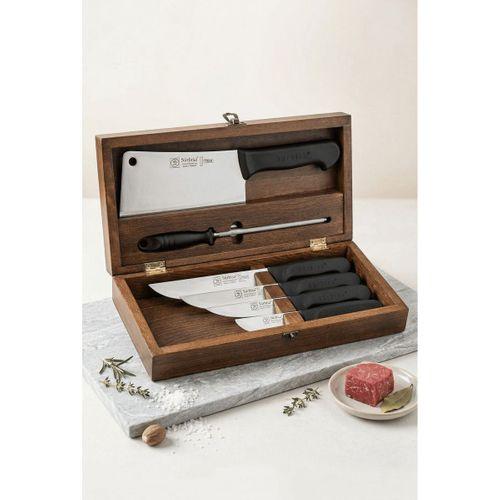 Sürmene Kurban Kasap Bıçak Masat Satır Seti Ahşap Saklama Sandık Kutulu Set 6 Parça Sürbisa 61507