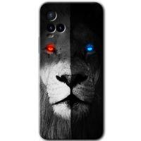 Vivo Y33s Kılıf HD Desen Baskılı Arka Kapak+Temperli Cam - Fire and Ice Lion