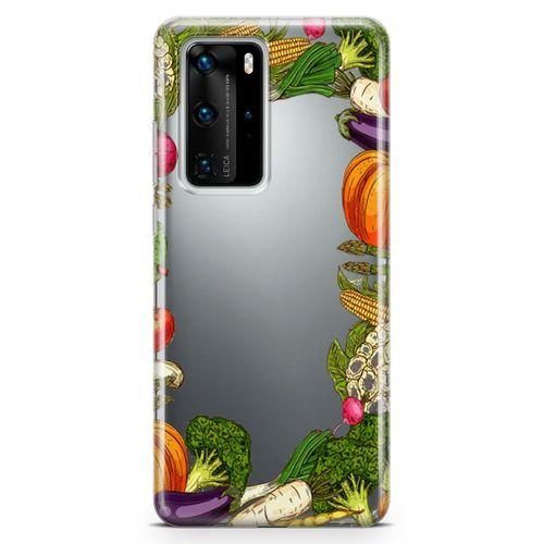 Huawei P40 Pro Kılıf Vegan Yiyecekler Arka Kapak Koruma Desenli Full Koruyucu