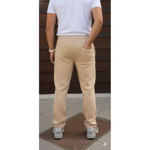 Erkek Üç Iplik Kışlık Pamuklu Ovarsize Bağcıklı Düz Paça Cepli Eşofman Altı Spor Rahat Model - Bej