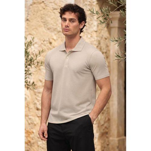 Evenor Kabartma Desenli Polo Yaka Düğmeli Relaxed Fit Yumuşak İnce Erkek T-Shirt - Taş