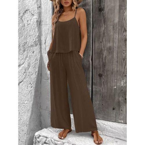 Kadın Ip Askılı Yuvarlak Yakalı Aerobin Kısa Bluz Ve Pantolon Ikili Takım