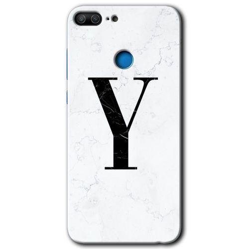 Honor 9 Lite Kılıf HD Desen Baskılı Arka Kapak - Beyaz Mermer Desenli Y Harfi