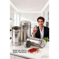 Inox 3’lü Baharatlık Seti - Ayarlanabilir Başlıklı Gurme Serisi 304 Paslanmaz Çelik