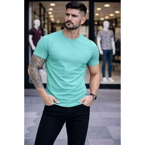 Erkek T-Shirt Bisiklet Yaka Slim Fit Dar Kesim Likralı Tişört Günlük Basic Body - Turkuvaz