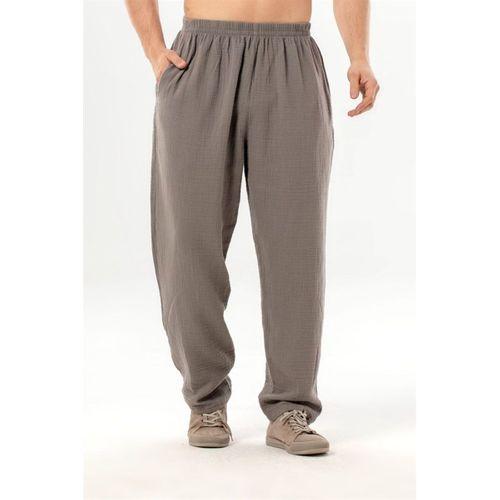 Beli Lastikli Yandan Çift Cepli Müslin Şalvar Pantolon Gri Gri