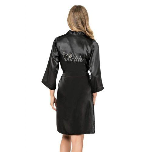 Siyah Kısa Saten Bride Sabahlık
