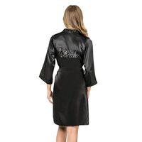 Siyah Kısa Saten Bride Sabahlık