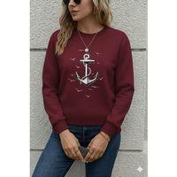 Kadın Uzun Kollu Bisiklet Yaka Desenli Viskon Iki Iplik Bluz