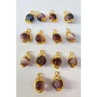 Yuvarlak Doğal Taşlı Gold Detaylı Kolye Ucu