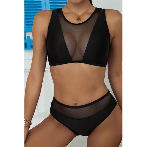 Kadın Siyah Tül Detaylı Yüksek Bel Sütyen Takımı