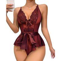 Bordo Dantel İşlemeli Kurdelalı Fantezi Tül Babydoll