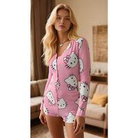 Pink Cat Dream Pamuklu Pembe Kedi Desenli Düğmeli Uzun Kol Tulum Pijama