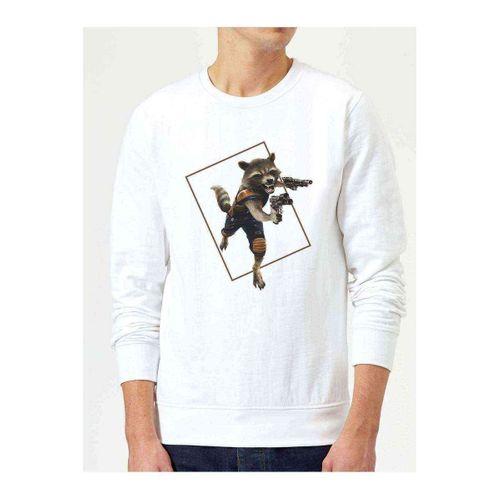 Rakun Rocket Baskılı Beyaz Erkek Sweatshirt
