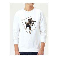Rakun Rocket Baskılı Beyaz Erkek Sweatshirt