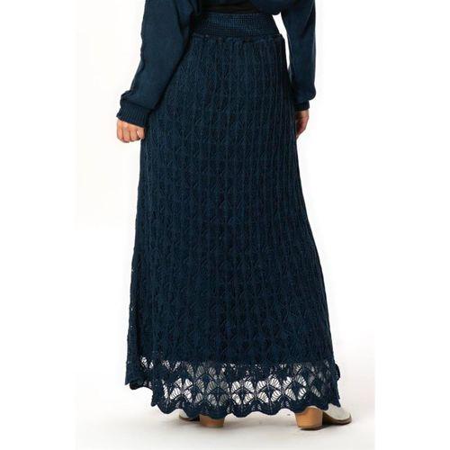 Beli Lastikli Elvan Sonbahar ve Kışlık Uzun Örgü Triko Etek Lacivert Lcvt
