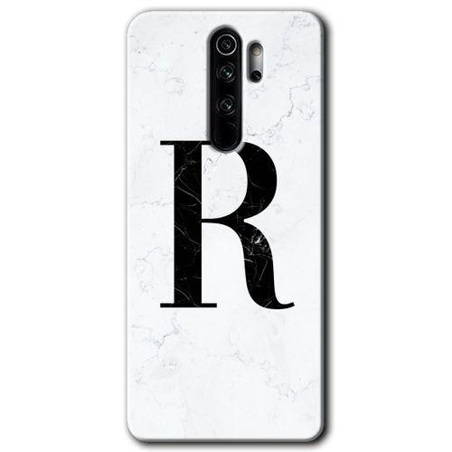 MRCİLETİSİM Xiaomi Redmi Note 8 Pro Kılıf Baskılı Kapak - Beyaz Mermer Desenli R Harfi + 5D Tam Kaplayan Cam