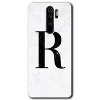 MRCİLETİSİM Xiaomi Redmi Note 8 Pro Kılıf Baskılı Kapak - Beyaz Mermer Desenli R Harfi + 5D Tam Kaplayan Cam
