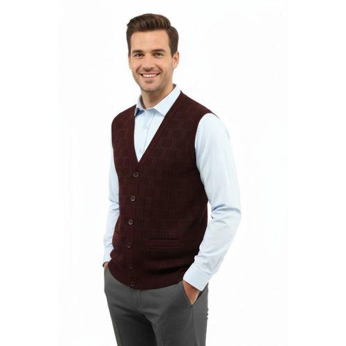 Erkek Düğmeli Yelek Cepli Çelik Örgü Klasik Kalıp 5215L BGL-ST04847