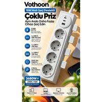4’lü Akıllı Priz Tek Dokunuşla Fiş Çıkarma 2 Metre Kablo 2 Type-c + Usb 15w Hızlı Şarj 3680w Krem