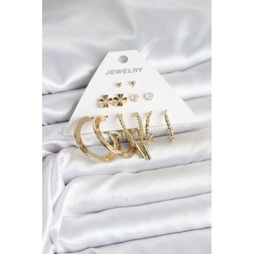Pirinç Gold Renk 6 Çift Kadın Küpe Seti