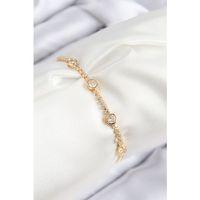 Pirinç Zirkon Taşlı Daire Model Gold Renk Asansörlü Kadın Bileklik