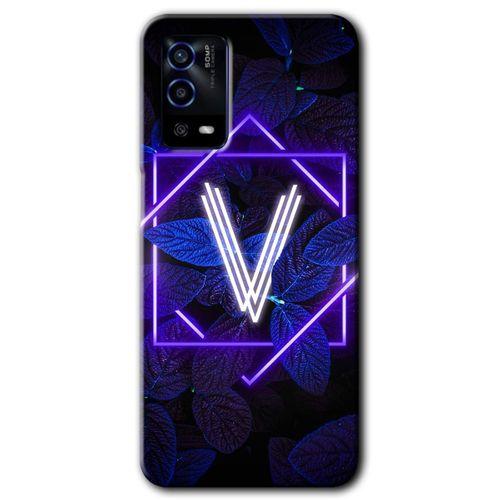 Oppo A55 Kılıf HD Desen Baskılı Arka Kapak - Dark Neon Yaprak V Harfi + Kırılmaz Cam