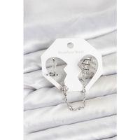 Pirinç Gümüş Renk Sarmal Model Zincir Bağlantılı Ear Cuff Küpe Seti - TJ-BKP11537