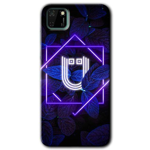 Huawei Y5P Kılıf HD Desen Baskılı Arka Kapak - Dark Neon Yaprak Ü Harfi