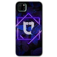 Huawei Y5P Kılıf HD Desen Baskılı Arka Kapak - Dark Neon Yaprak Ü Harfi