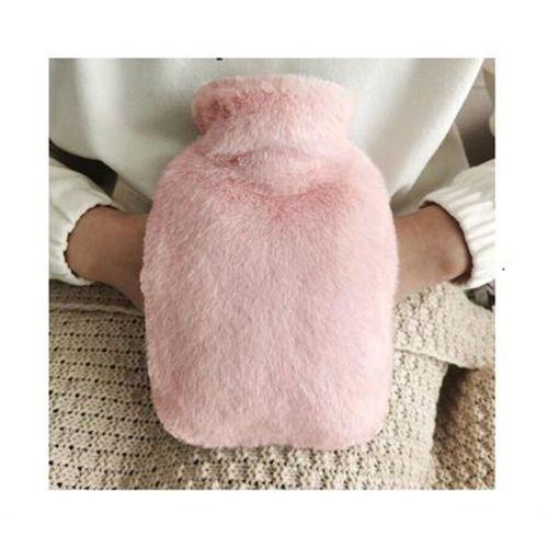 Sıcak Su Torbası Yan Cepli Pembe  Peluş Termofor 27X17X2Cm  1 Litre