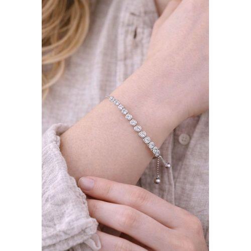 Gümüş Zirkon Taşlı Suyolu Asansör Kilitli Kadın Bileklik