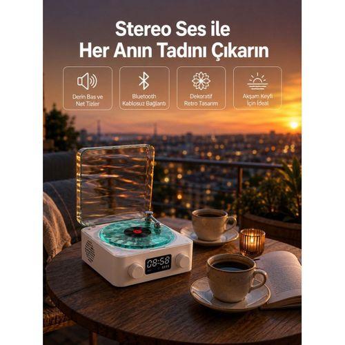 3-1 Kablosuz Bluetooth Hoparlör – Gece Lambalı, Saatli, Retro Tasarım