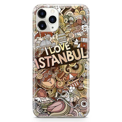 Apple iPhone 11 Pro Max Kılıf İstanbul Doodle Arka Kapak Koruma Desenli Full Koruyucu