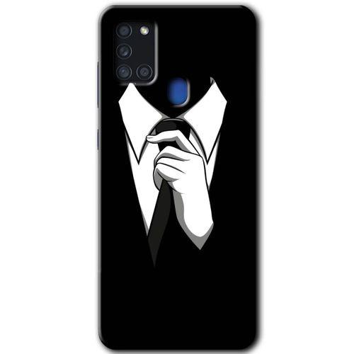 MRCİLETİSİM Samsung Galaxy A21s Kılıf HD Desen Baskılı Arka Kapak + Temperli Cam - Smokin