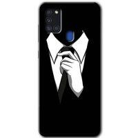 MRCİLETİSİM Samsung Galaxy A21s Kılıf HD Desen Baskılı Arka Kapak + Temperli Cam - Smokin