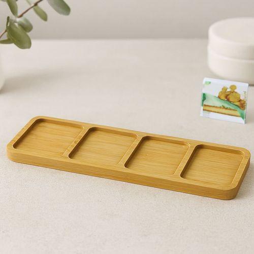 4 Bölmeli Dikdörtgen Bambu Servis Tepsisi 32.8x10x1.4 cm